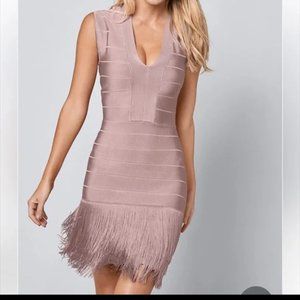 Venus Bandage Fringe Sleeveless Dress Dusty Rose BodyCon sz 8